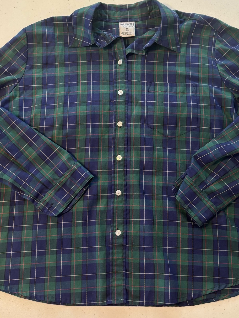 Allison Daley 18W Green and Navy Plaid Button-Down Shirt